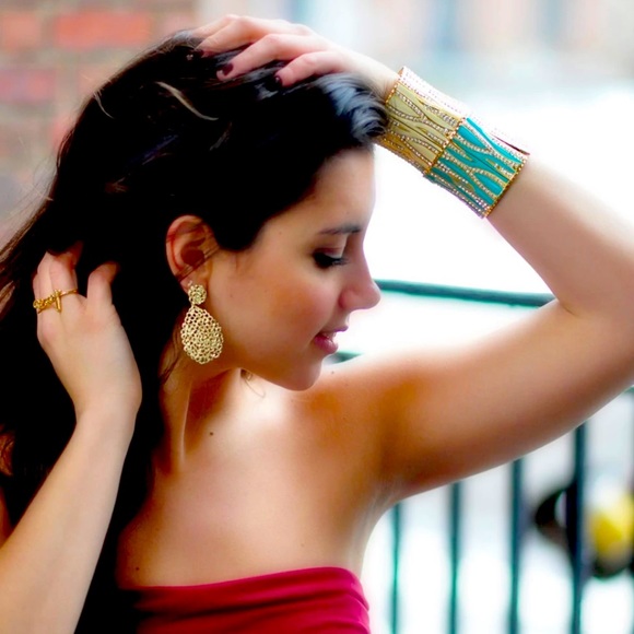 NWT Amrita Singh RENDEZVOUS Stretch Cuff BRACELET Turquoise/Gold/Crystal ZEBRA - Picture 2 of 6
